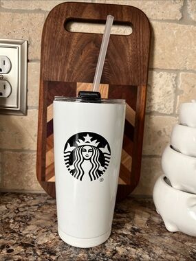Starbucks White Stainless 20oz 
Tumbler with Black Siren Logo